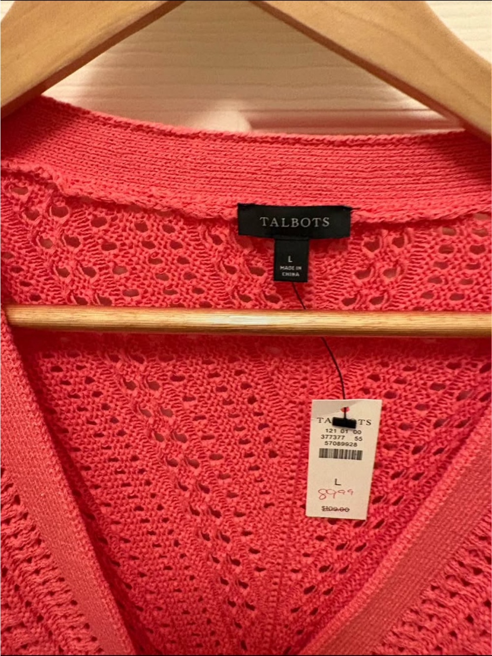 Talbots Coral Openwork V-Neck Sweater